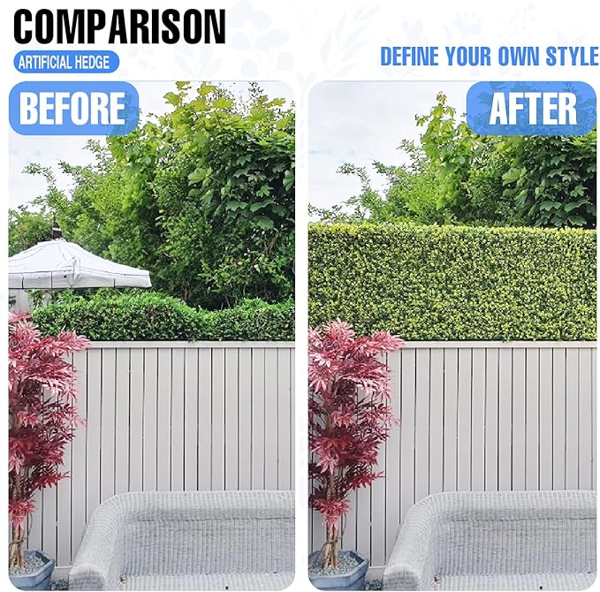 E&K 180" Wx18 Hx12 D Artificial Boxwood Hedge Wall, Artificial Outdoor Privacy Wall for Balcony Backyard Office, Indoor Divider Freestanding Greenery Backdrop