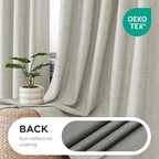 Joydeco Pinch Pleated Curtains - 100% Blackout for Bedroom, Light Beige Linen Curtains 40" W x 96" L, Thermal Insulated 2 Panels Light Blocking Drapes, Back Tabs for Living Room