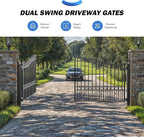 ZUMI Outdoor Steel Swing Gates - 14x6 ft. Heavy-Duty Weatherproof Security Gates - Broadway Style Driveway Fence