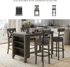 Signature Design by Ashley Caitbrook Casual Farmhouse Tall Upholstered Swivel Barstool, Nailhead Trim, Solid Wood, 30" H, Gray