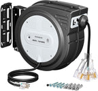SURAIELEC 80 FT Retractable Extension Cord Reel, 14 AWG SJTOW Power Cord for Garage & Workshop, 10A Circuit Breaker, Wall/Ceiling Mount, Upgraded Anti-Tangle Roller Design, ETL Listed, Grey