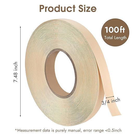 BEVTEE Birch Edge Banding, 3/4 Inch x 100 ft Wood Veneer Roll Pre-glued, Flexible Birch Iron-on Veneer Edge Band for Plywood & Furniture Edging, Natural Wood Color for DIY & Professional Projects
