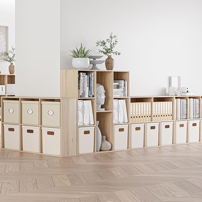Wooden Cube Storage Organizer with Closed Back Panel, 11in Cube Shelf Opening, Bookshelf, Display Shelf,Closet Cabinet for Home and Office (White Oak, 5-Cube 35.98L*9.45W*24.09H)