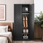 Letaya Wardrobe Armoire Closet,72" H Metal Storage Cabinet with Adjustable Shelves and Hanging Rod,Bedroom Armoire Cabinet Clothes Organizer (Black)