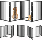 Vantas Folding No-Assembly Metal Pet Gate 80" Wide, 32" Extra Tall Dog Gate with Door Walk Through, Freestanding Accordion Puppy Gate Dog Door for Indoor & Outdoor, with 2PCS Support - Black