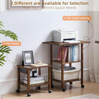 Lerliuo 3 Tier Printer Stand with Storage, Printer Table for Home Office, Wooden Rolling Printer Cart Shelf with Lockable Wheels fit Fax Machine, Scanner(Brown)