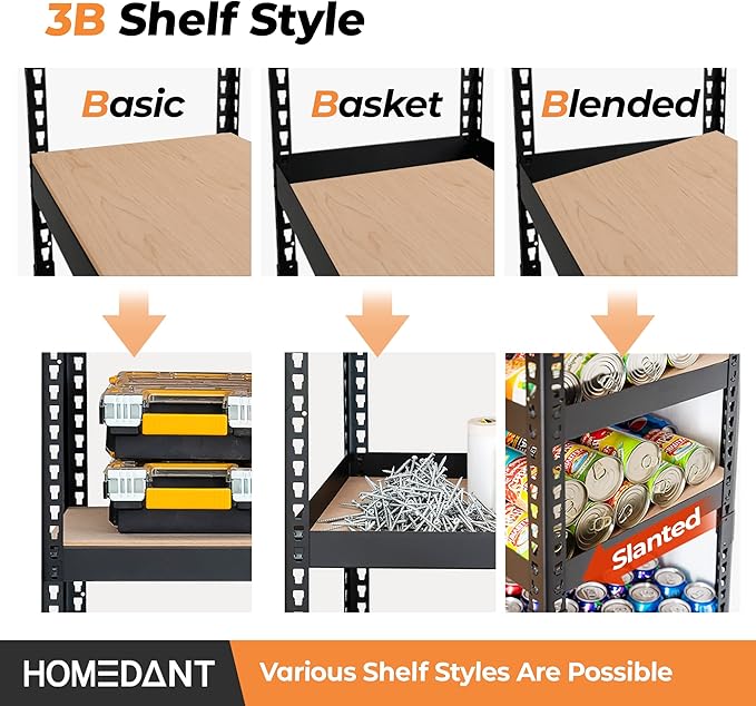 HOMEDANT 5 Tier Storage Shelves Adjustable Laminated Boltless Garage Metal Shelving Unit Heavy Duty Utility Rack Shelf Warehouse Pantry Closet Kitchen (10, (M) 35.9" W, Black)
