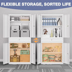 Metal Storage Cabinet,Tall File Cabinet with 2 Adjustable Shelves and Drawer,Lockable Steel Tool Cabinet for Home Office Garage School Warehouses