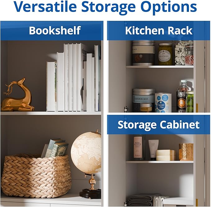 Cozy Castle Kitchen Pantry Cabinet, 71" Tall Wood Storage Cabinet with Doors and Shelves 4 Doors Freestanding Cupboard for Dining Room Living Room Bathroom Furniture, Gray