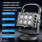 SMA 18W LED Work Light 2400 Lumens Aluminum Alloy High Brightness Strong Magnetic Base Wireless Portable Waterproof Dustproof Garage Workshop Car Repair Construction Site-Red Light (White)