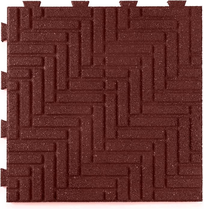 Playsafer Herringbone Rubber Interlocking Tiles | 16 X 16 | Easy Install for Indoor and Outdoor Use (Red, 20 Tiles)