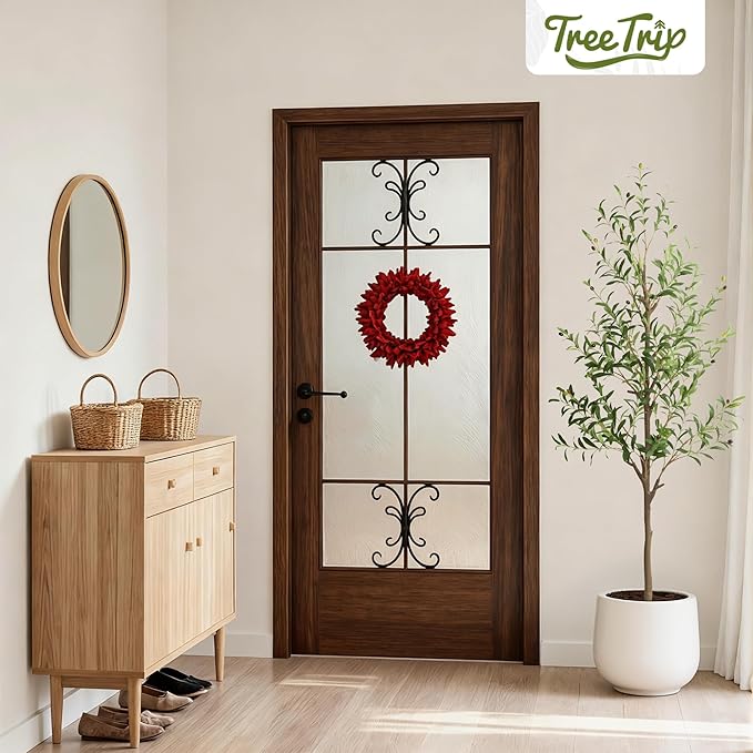 2 Pack Artificial Olive Tree 6FT, Tall Faux Olive Trees for Indoor Outdoor, Realistic Potted Plant Natural Wood Trunk, Leaves and Fruits for Home Office Decor (2, 6FT)
