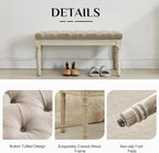 LOULENS French Vintage Bench, Linen Fabric Entryway Bench, Upholstered Tufted End of Bed Bench with Brushed Wood Legs,Light Brown