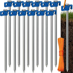 Tradesparker Tent Stakes 12-Pack 10Inch Heavy Duty Garden Stakes Canopy Anchors Double-Sided Hook Design - Includes Ropes for Camping Tents, Pop Up Canopies and Outdoor Events, Blue