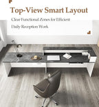 Modern L-Shaped Reception Desk with Counter – 71" Front Desk Reception Room Table with Lockable Drawer & Keyboard Tray for Office, Salon, Lobby, Checkout (White + Black, Right)