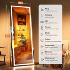 Full Length Mirror with Lights, 71" x 28" LED Lighted Floor Standing Body Mirror, Dimmable & 3 Color Lighting for Bedroom, Cloakroom, Dressing Room, Tempered Glass, Square Black
