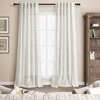 38 inch Wide Cream Linen Curtains for Living Room 2 Panels Back Tab Rod Pocket Narrow Window Curtain 84 inches Long Boho Farmhouse Decor Birch Ivory Light Filtering Semi Sheer Curtains 38x84