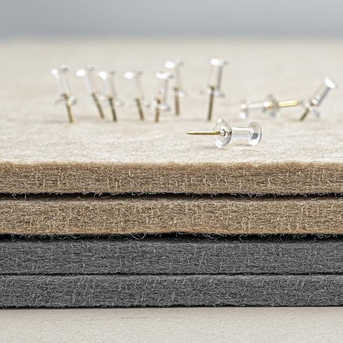 Bulletin Board, 35 x 17 1/2 inches Felt Board - Decorative Pin Board, Cork Board Alternative for Wall, Foldable Self-Adhesive Vision Board Prayer Board with 20 Pushpins - Gray