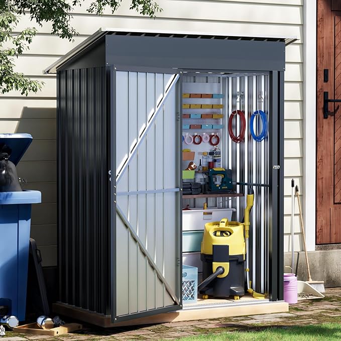 3x5 FT Outdoor Metal Storage Shed, Single Door, 1 Clear Window, Tool Shed for Garden, Patio, Backyard