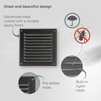 Vent Systems 6 x 6 Inch (Inner) - Pack of 2 - Black Vent Cover - Square Metal HVAC Return Air Grille with Mesh Screen - Register Wall Vent Duct Grill - Outdoor, Indoor, Crawlspace Exhaust Ventilation