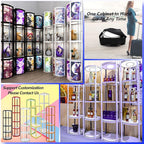 Foldable Display Case,Portable Display Cabinet,Retail Display Racks,Storage Showcase Cabinets Luminescent with LED-Light for Tradeshow Display,Tradeshow Booths ,White Round 4-Shelves 18x76inch