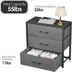 Nightstand with 3 Drawers for Bedroom, Storage Dresser with Fabric Drawers and Metal Frame for Closet, Living Room, Bedside Table with Wood Top, Easy Pull Handle, Gray