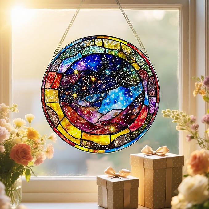 Space Milky Way Ornament, Stained Glass Suncatcher, Stained Glass Window Hanging & Decor, Galaxy Indoor Decor, Christmas Ornament, Gifts for Astronomy Lovers, Sci-Fi Fans, Christmas, Birthday
