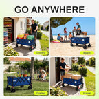 Collapsible Wagon with Wheels,Wagons Carts Foldable Wagon Cart with Flexible Handle, Lightweight Portable Folding Utility Grocery Shopping Cart for Grocery Sports Garden Camping(Blue)