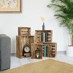 5-Piece Farmhouse Wooden Crate Set - Rustic Wooden Crates for Display and Storage, Large Torched Decorative Crates, Farmhouse Apple Crates, Painted Wood Crates for Decor