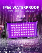 50W LED Black Lights IP66 Waterproof Black Light Outdoor with 5.9ft Plug+Switch, Flood Blacklight for Halloween Glow in The Dark Party Stage Light Neon Glow Birthday 4 Pack