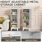 Bestoo Metal Locking Cabinet, 46" H Storage Locker with 1 Magnetic Door and 2 Adjustable Shelves, 3-Tier White Storage Cabinet for Bathroom, Kitchen, Pantry, Home, Office, Garage