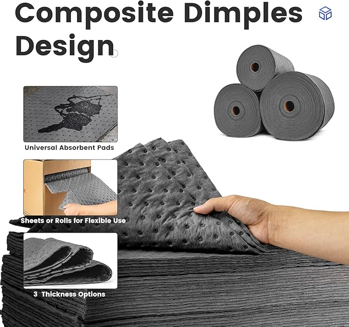 Universal Absorbent Pads | 16"x20" Water Absorbent Mat 100-Pack | Industrial Spill Control for Liquids Leak(24 Gal/Box) | Oil Absorbing Sheets