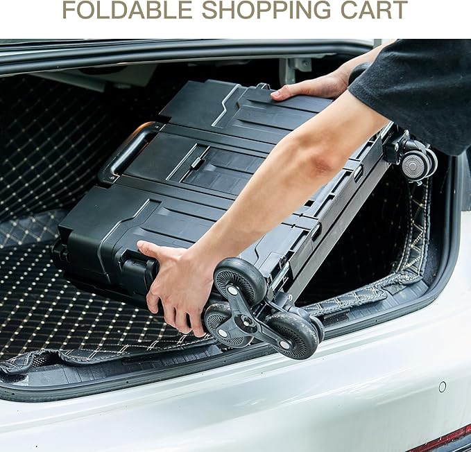 Foldable Utility Cart ，Folding Shopping carts，Collapsible cart with Stair Climbing Wheels, 8 Wheel Shopping cart，Collapsible Rolling Crate with Telescoping Handle (Black, 17.32 * 17.13 * 30.12)
