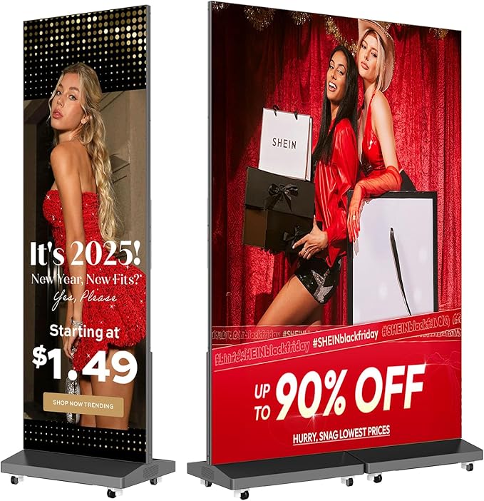 MWE P1.86 Spliceable LED Poster Screen with Flight Case, Foldable LED Digital Signage Advertising Display Kiosk with Publishing System, Portable Digital Poster for Events and Rentals (2 Panels), Black