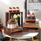 8 Pcs Buffet Risers with Mini Signs, Rustic Wood Cake Stands, Food Risers for Buffet Table, Dessert Display Stand, Wood Crates, Rustic Cake Stand for Party, Wedding, Birthday, Baby Shower, 4 Sizes