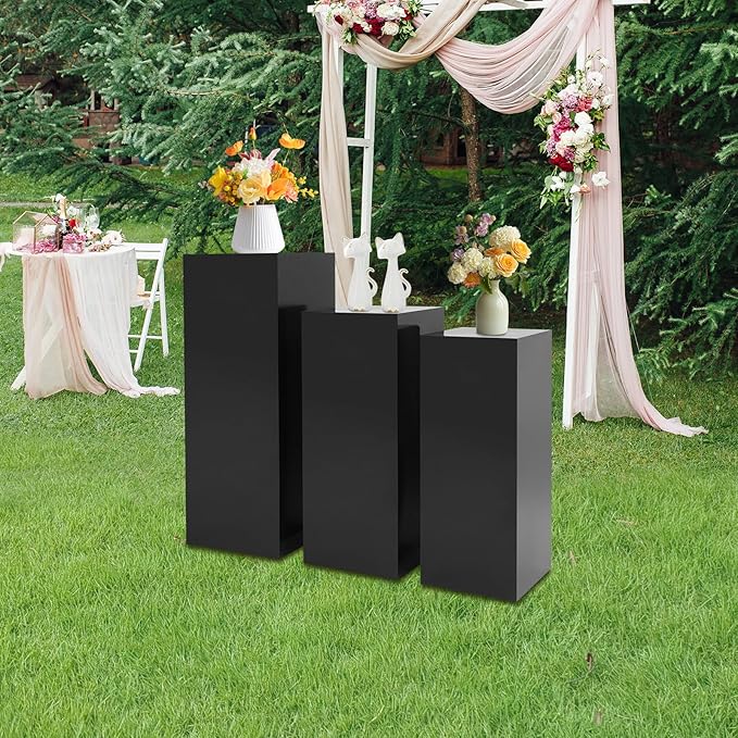 Eapmic Pedestal Stands for Party, Cake Pedestal Stand, Dessert Table Display Plinth Pillars, Sculpture Display Column Decoration Cube for Wedding Birthday (Black, Square-3Pcs(31.49"+25.59"+23.62"))