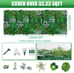 Artificial Boxwood Panels, 40"x120"(33.33 SQFT) Grass Wall Panels with Monstera Leaves,Privacy Hedge Fence Screen with UV Protection,Fake Greenery Backdrop for Indoor Wedding