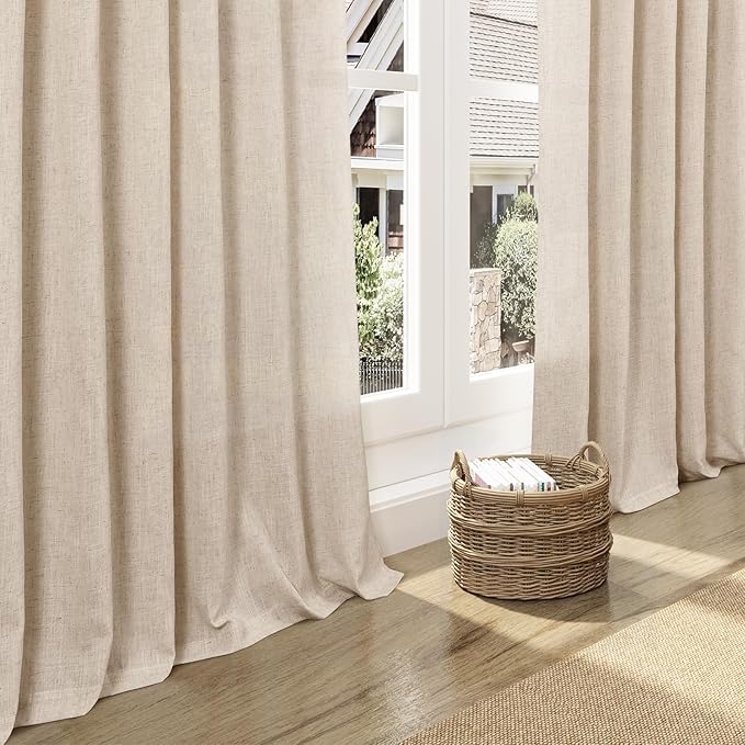 Nanspring Grey Flax 84 Inch Curtains for Living Room Luxury Linen Blend Light Filtering Mordern Boho Curtain Back Tab and Rod Pocket Privacy Sheer Drapes for Bedroom Office 52x84, 2 Panels