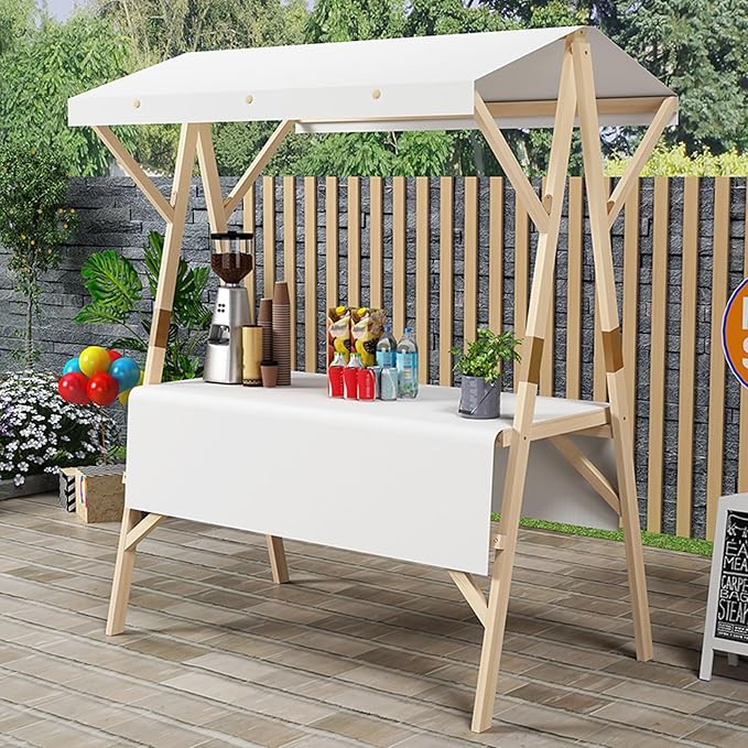 Outdoor Vendor Cart, Wooden Lightweight Farmers Market Stalls/Concession Stand Booths, Foldable Vendor's Stall, Portable Food Display Stand for Market(White,120 * 60 * 200cm)