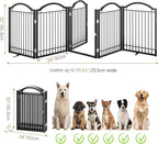 BHG Metal No-Assembly Freestanding Dog Gate with Door Walk Through, Extra Wide 120", Extra Tall 32" Pet Gate, Accordion Puppy Folding Playpen Dog Fence, with 2PCS Support (Black, 5 Panels)