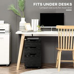 HOMCOM 3 Drawer Mobile File Cabinet, Rolling Printer Stand, Vertical Filing Cabinet, Black Wood Grain