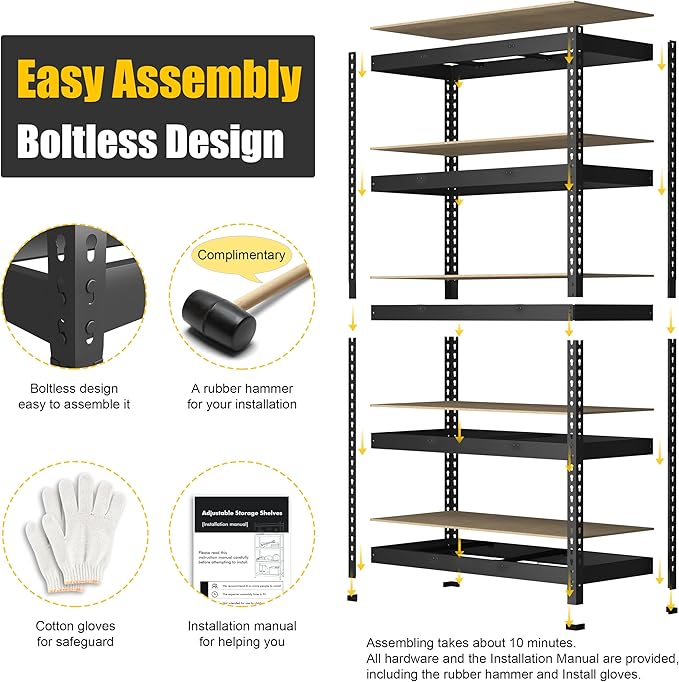 PrimeZone 47" W x 23.6" D x 71" H Large Heavy Duty Storage Shelves - 3 Pack 5 Tier Adjustable Garage Storage Shelving, Metal Storage Utility Rack Shelf Unit for Warehouse Pantry Closet Kitchen, Black