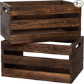Rustic Vintage Brown Wooden Storage Crates Set, 2 Pack , 16.5 X 12 X 8.3''wood crate box，Handmade Farmhouse Decorative Crate with Handles for Books, Clothes Storage & Display