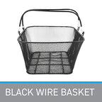SSWBasics Black Metal Shopping Basket with Handles - 17”W x 12”D x 7”H - Durable and Sleek Grocery Basket for Grocery, Market, Retail, and Thrift Stores - Lightweight, Stackable Shopping Baskets for
