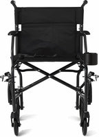 Medline Ultra Lightweight Transport Wheelchair for Adults, Foldable, 19-Inch Seat Width, Black Frame, Black Upholstery