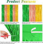 4 Pack Hawaiian Party Decorations, 3.28 FT x 7.05 FT Hawaii Tinsel Backdrop, Green Brown Yellow Foil Curtains Fringe Backdrop Party Streamer, Metallic Summer Decor Luau Party Decorations