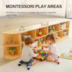 Wingyz Rubber Wood Montessori Bookshelf, 5-Section Wooden Storage Cabinet, 2 Shelf Bookcase Toy Storage Organizer, 43.3"L Montessori Shelf for Kids Rooms Classroom Playroom Nursery Daycare, Child-Safe