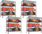 PrimeZone 4 Packs 55.5" W x 24" D x 80" H Heavy Duty Wire Storage Shelves with Wheels, 4 Tier Adjustable NSF Certified Garage Shelving Unit, Rolling Metal Organizer Shelf Rack for Warehouse, Pantry
