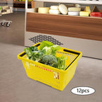 12PCS Yellow Plastic Shopping Baskets with Handles, Portable Retail Baskets Grocery Basket with Handles,18L Hand Shopping Basket Set for Stores, Supermarket, Retail, Groceries Carrying