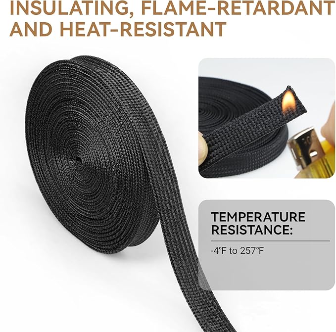 Polyamide Cable Sleeve, 10ft Flexible Expandable Braided Sleeving, Cable Management Sleeve for TV Computer Office Home Entertainment (Black, 1/2")
